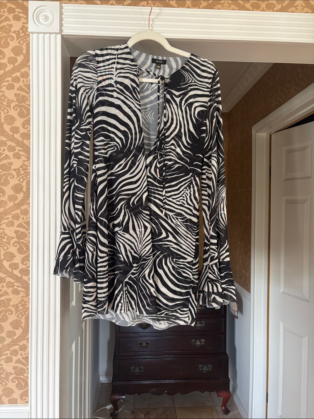 AFRM Black and White Zebra Print V-Neck dress. Mesh material.